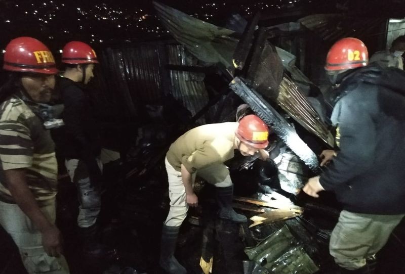 Fire personnel at fire site in Lower Officer Hill Colony, Kohima on January 13. (Photo Courtesy: Fire & Emergency Services, Nagaland) 